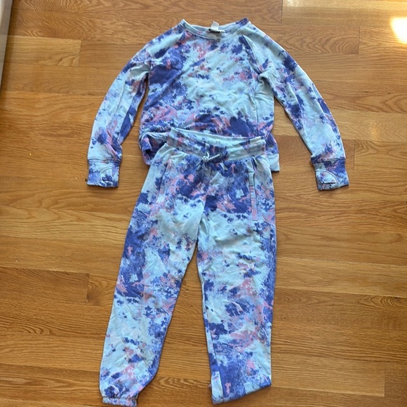 Athleta girl sweatsuit top and bottom included size small 7 purple tie-dye - Picture 1 of 12